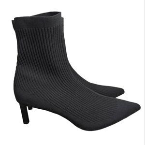 Zara Basics stretchy knit pointy toe kitten heel booties womens 38 EU 7.5 US